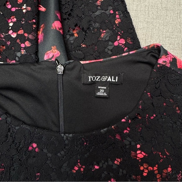 Roz & Ali Lace and Floral Sleeveless Fit & Flare Dress Red Pink Plus Size 20 - Picture 10 of 11